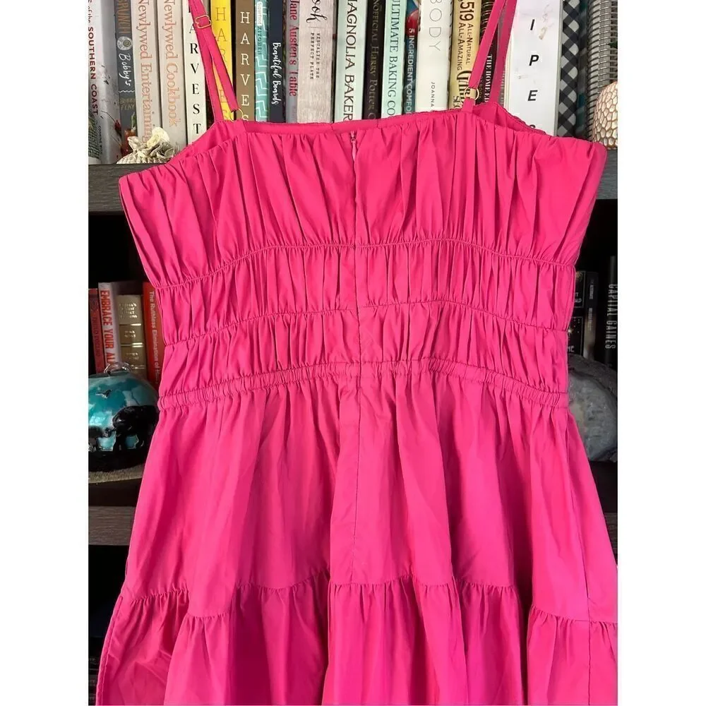 NWT LDT SAMPLE Pink Tiered Ruched Tie Front Keyhole Mini Dress Size 4